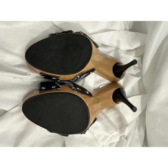 womens 5” Stiletto Heel Patten Black Crock Print Buckle And Studded Size 9 - Picture 6 of 6